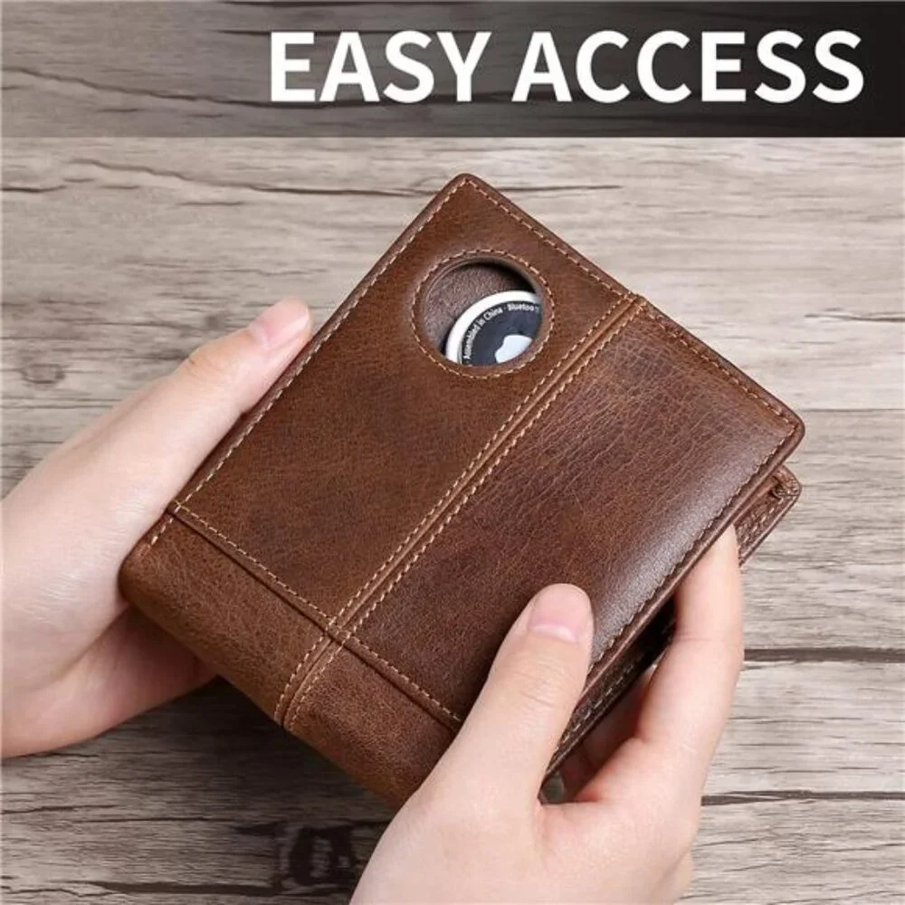AirTag Wallet Mens RFID Blocking Genuine Bifold Leather Wallets